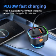 K5 3 USB Fast Charging Car Charger 66W Extension Cord Design 5 Ports Charging Adapter