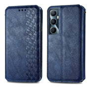 For Realme C65 Cubic Grid Pressed Magnetic Leather Phone Case(Blue)