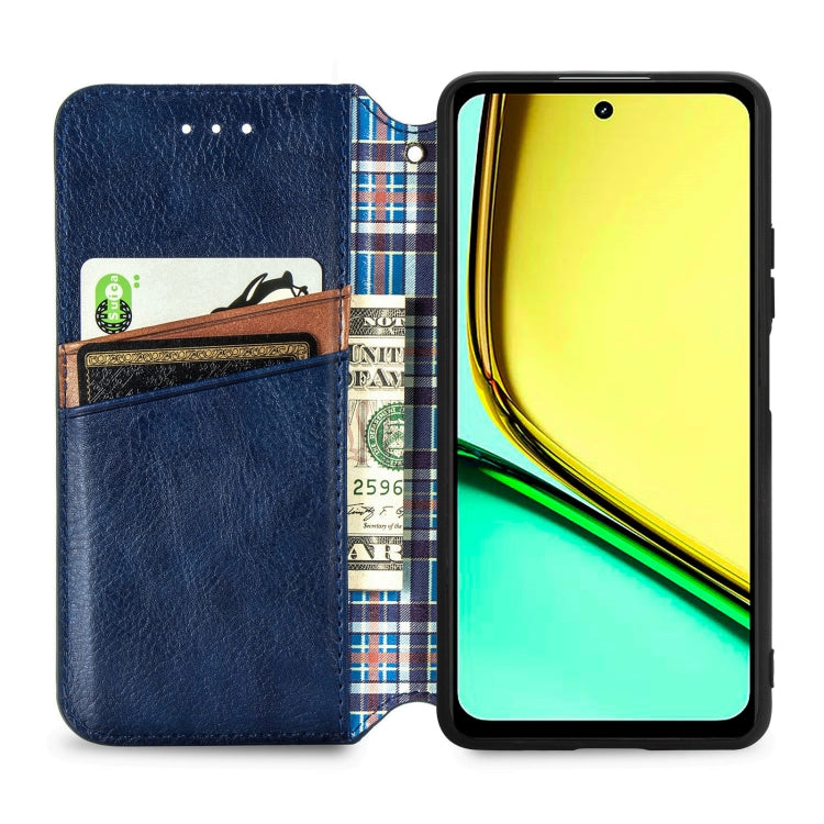 For Realme C65 Cubic Grid Pressed Magnetic Leather Phone Case(Blue)