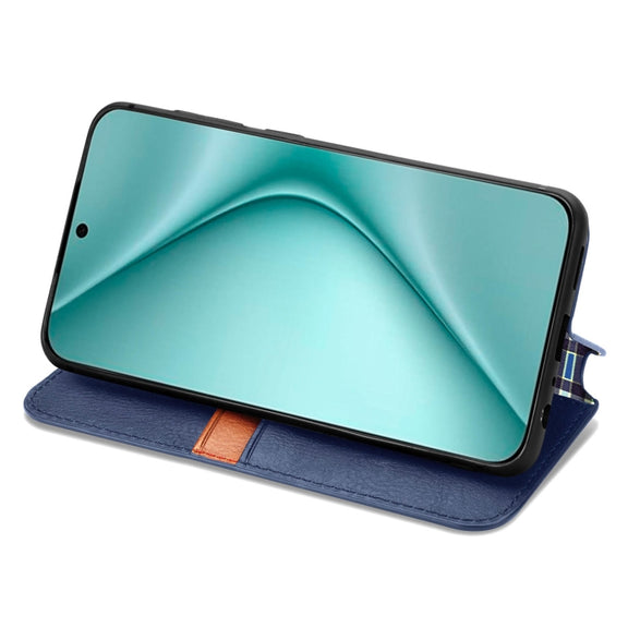 For Huawei Pura 70 Cubic Grid Pressed Magnetic Leather Phone Case(Blue)
