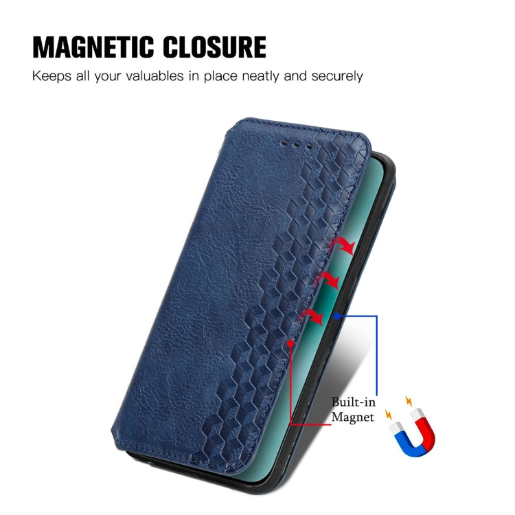 For Huawei Pura 70 Cubic Grid Pressed Magnetic Leather Phone Case(Blue)