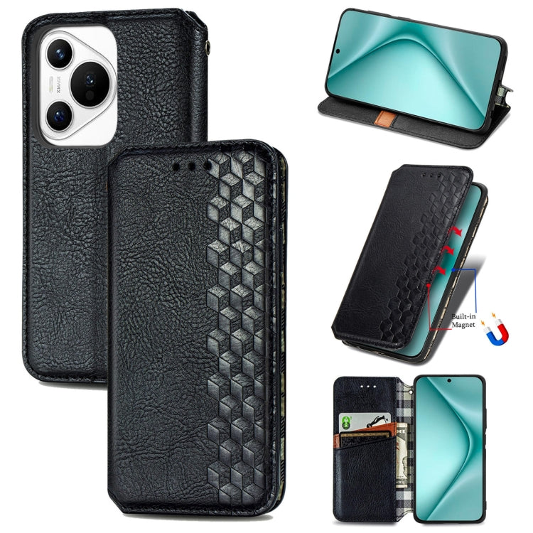 For Huawei Pura 70 Cubic Grid Pressed Magnetic Leather Phone Case(Black)