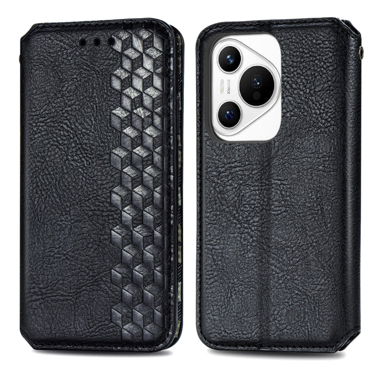 For Huawei Pura 70 Cubic Grid Pressed Magnetic Leather Phone Case(Black)