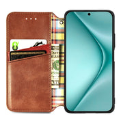 For Huawei Pura 70 Cubic Grid Pressed Magnetic Leather Phone Case(Brown)