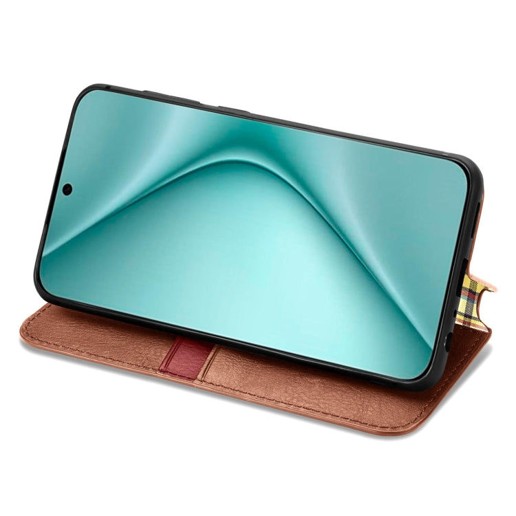 For Huawei Pura 70 Cubic Grid Pressed Magnetic Leather Phone Case(Brown)