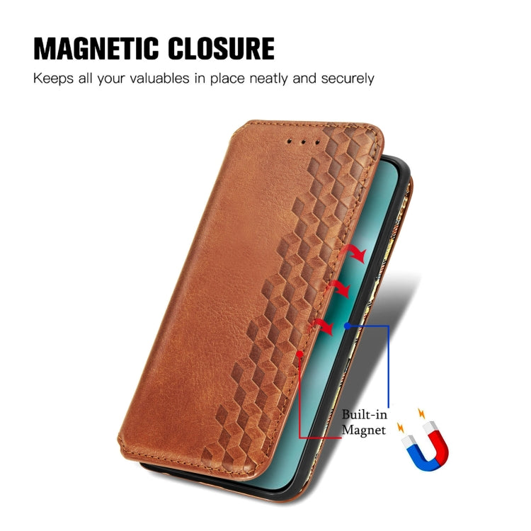 For Huawei Pura 70 Cubic Grid Pressed Magnetic Leather Phone Case(Brown)