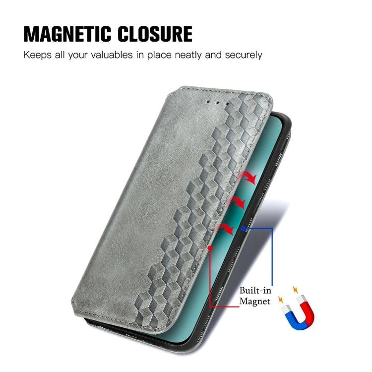 For Huawei Pura 70 Cubic Grid Pressed Magnetic Leather Phone Case(Gray)