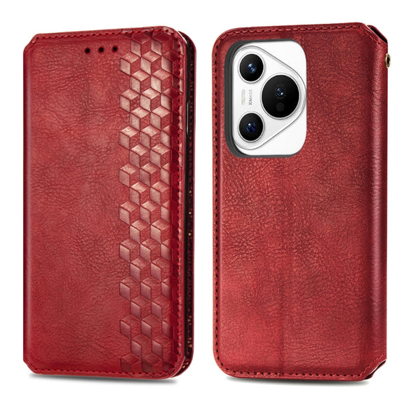 For Huawei Pura 70 Cubic Grid Pressed Magnetic Leather Phone Case(Red)