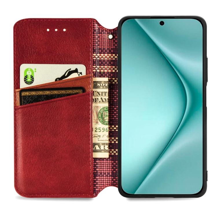 For Huawei Pura 70 Cubic Grid Pressed Magnetic Leather Phone Case(Red)