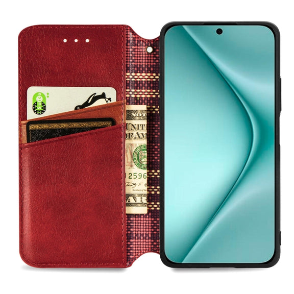 For Huawei Pura 70 Cubic Grid Pressed Magnetic Leather Phone Case(Red)