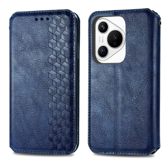 For Huawei Pura 70 Pro Cubic Grid Pressed Magnetic Leather Phone Case(Blue)