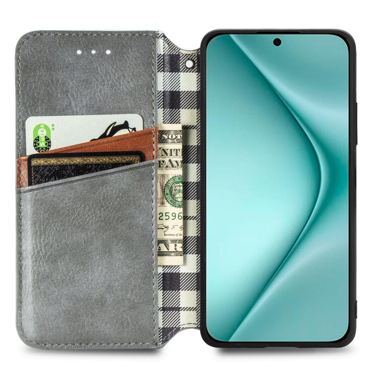 For Huawei Pura 70 Pro Cubic Grid Pressed Magnetic Leather Phone Case(Gray)