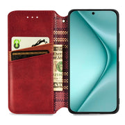 For Huawei Pura 70 Pro Cubic Grid Pressed Magnetic Leather Phone Case(Red)