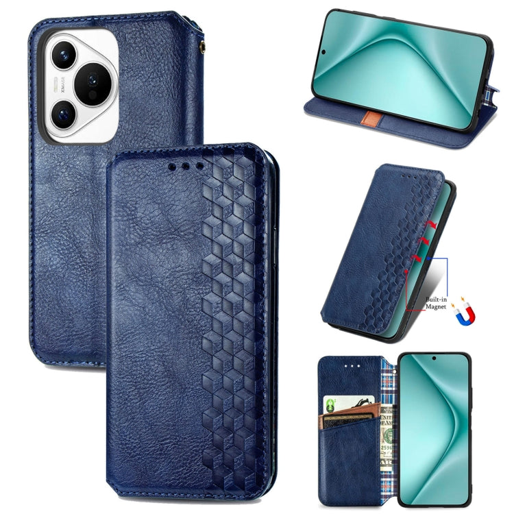For Huawei Pura 70 Pro+ Cubic Grid Pressed Magnetic Leather Phone Case(Blue)