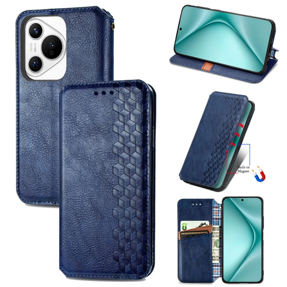 For Huawei Pura 70 Pro+ Cubic Grid Pressed Magnetic Leather Phone Case(Blue)