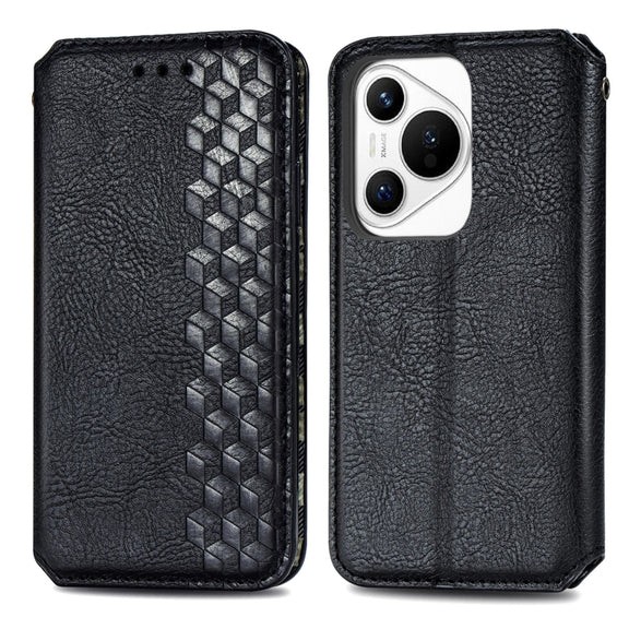 For Huawei Pura 70 Pro+ Cubic Grid Pressed Magnetic Leather Phone Case(Black)