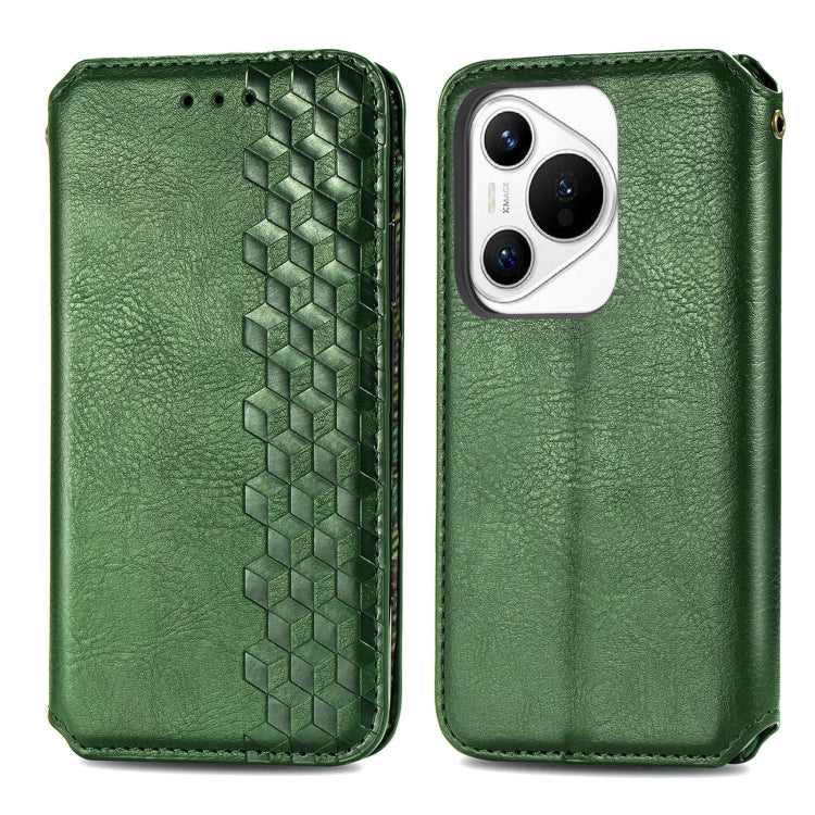 For Huawei Pura 70 Pro+ Cubic Grid Pressed Magnetic Leather Phone Case(Green)
