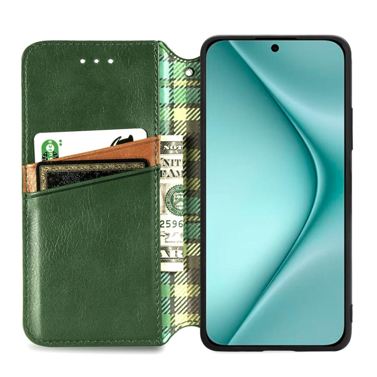 For Huawei Pura 70 Pro+ Cubic Grid Pressed Magnetic Leather Phone Case(Green)