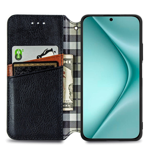 For Huawei Pura 70 Ultra Cubic Grid Pressed Magnetic Leather Phone Case(Black)