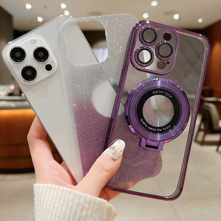For iPhone 16 Pro Electroplated Holder Gradient Glitter MagSafe Phone Case(Green)