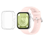 For Huawei Watch Fit3 Silicone Soft Watch Band + Clear Watch Protective Case Set(Pink)