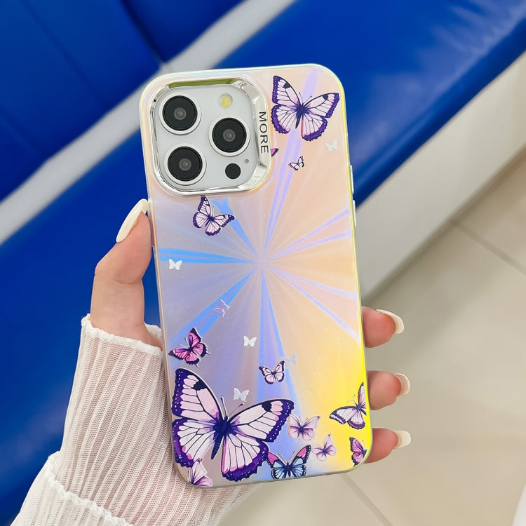 For iPhone 16 Pro Electroplating Laser Butterfly Phone Case(Purple Butterflies AB3)