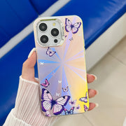 For iPhone 16 Pro Electroplating Laser Butterfly Phone Case(Purple Butterflies AB3)