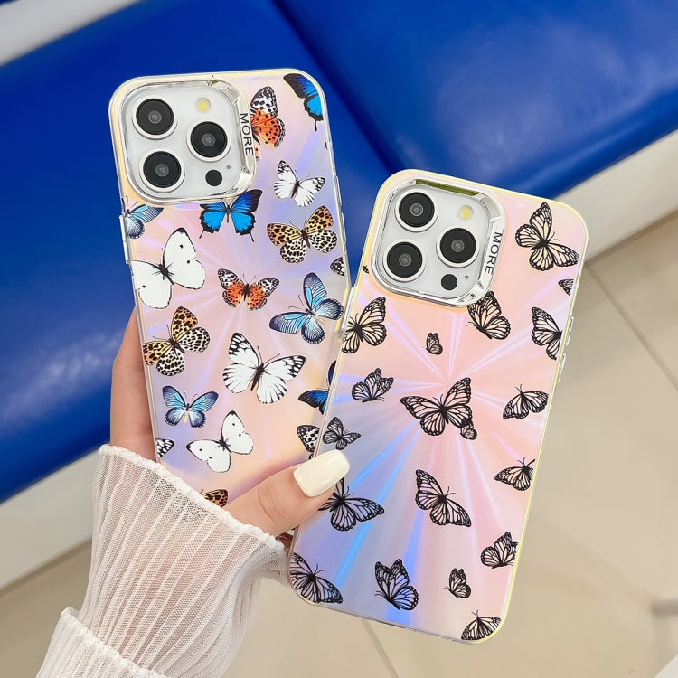 For iPhone 16 Plus Electroplating Laser Butterfly Phone Case(Blue Butterflies AB4)