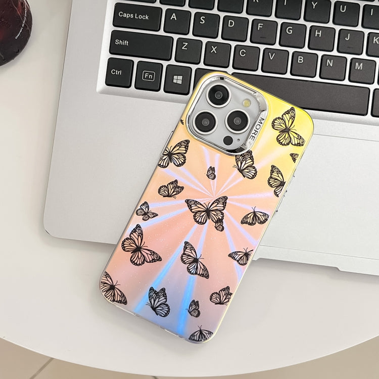 For iPhone 16 Plus Electroplating Laser Butterfly Phone Case(Blue Butterflies AB4)