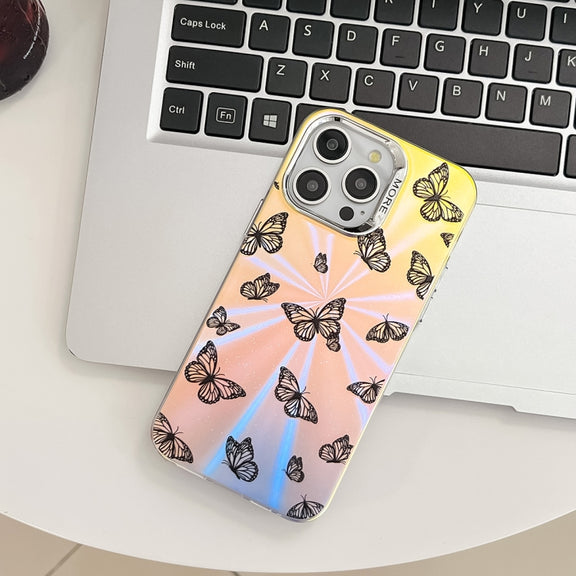 For iPhone 16 Plus Electroplating Laser Butterfly Phone Case(Blue Butterflies AB4)