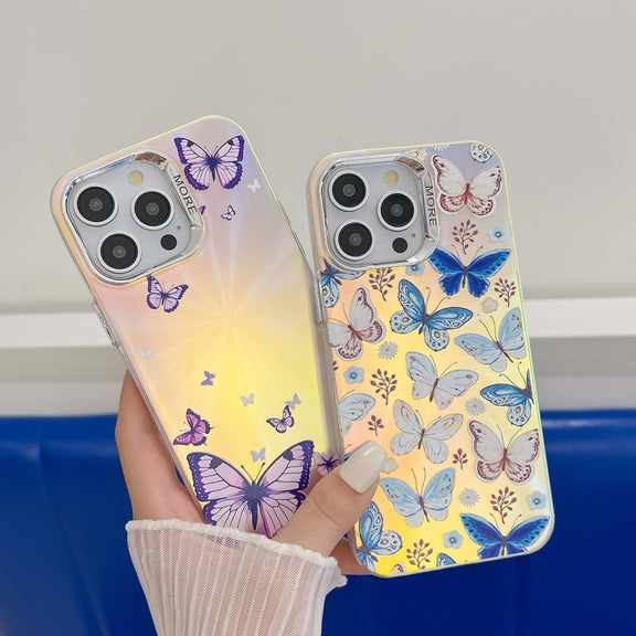 For iPhone 16 Plus Electroplating Laser Butterfly Phone Case(Blue Butterflies AB4)