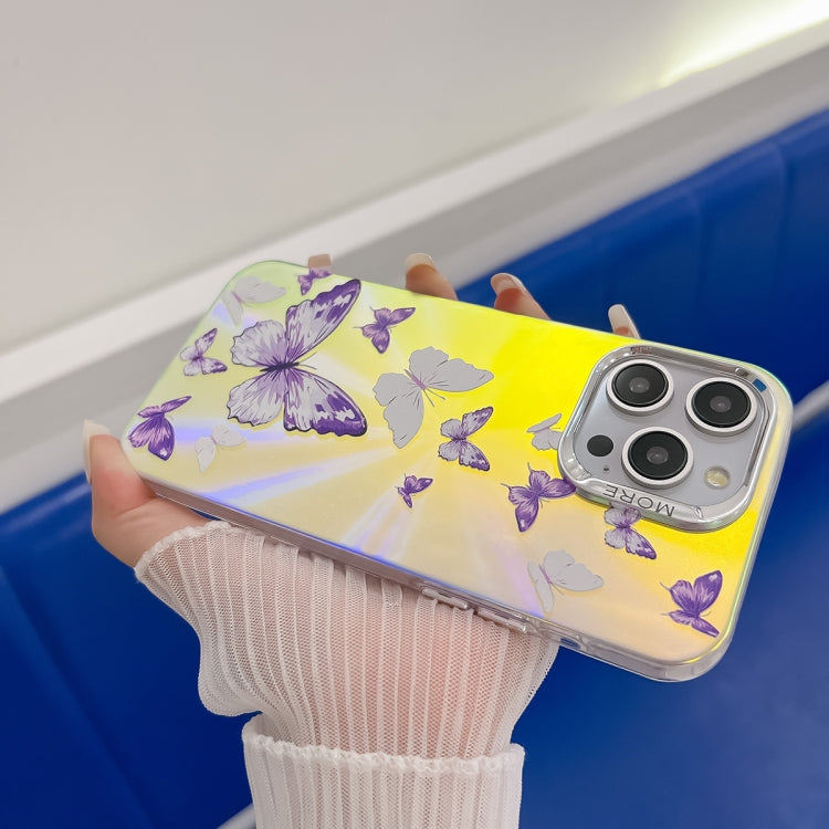For iPhone 16 Plus Electroplating Laser Butterfly Phone Case(Blue Butterflies AB4)