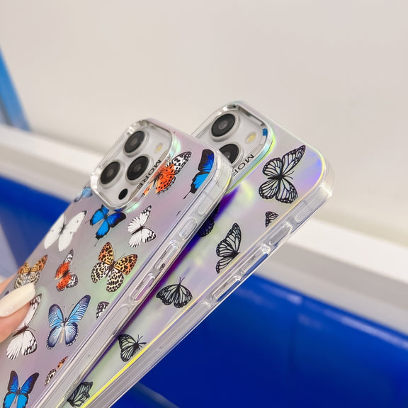 For iPhone 16 Plus Electroplating Laser Butterfly Phone Case(Blue Butterflies AB4)