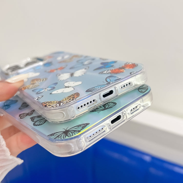 For iPhone 16 Plus Electroplating Laser Butterfly Phone Case(Blue Butterflies AB4)