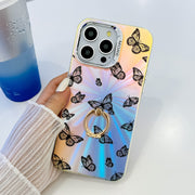 For iPhone 16 Electroplating Laser Butterfly Ring Holder Phone Case(Color Butterflies AB1)