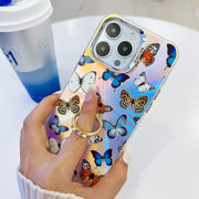 For iPhone 16 Electroplating Laser Butterfly Ring Holder Phone Case(Color Butterflies AB1)