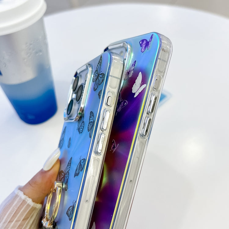 For iPhone 16 Electroplating Laser Butterfly Ring Holder Phone Case(Color Butterflies AB1)
