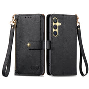 For Samsung Galaxy S25 5G Love Zipper Lanyard Leather Phone Case(Black)