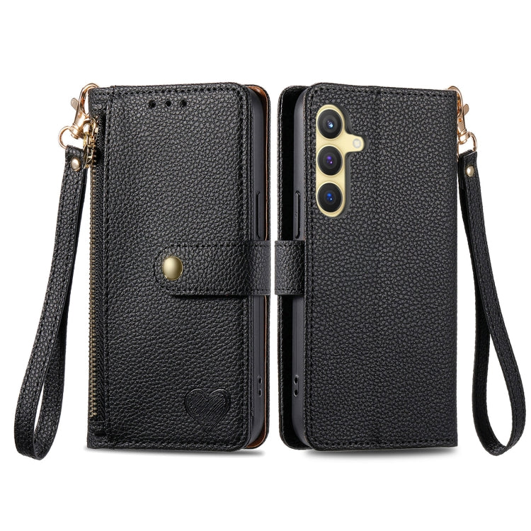For Samsung Galaxy S25 5G Love Zipper Lanyard Leather Phone Case(Black)