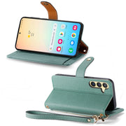 For Samsung Galaxy S25 5G Love Zipper Lanyard Leather Phone Case(Green)