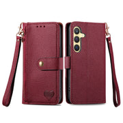 For Samsung Galaxy S25 5G Love Zipper Lanyard Leather Phone Case(Red)