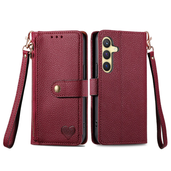 For Samsung Galaxy S25 5G Love Zipper Lanyard Leather Phone Case(Red)