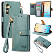 For Samsung Galaxy S25+ 5G Love Zipper Lanyard Leather Phone Case(Green)