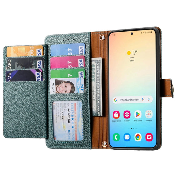 For Samsung Galaxy S25+ 5G Love Zipper Lanyard Leather Phone Case(Green)