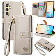 For Samsung Galaxy S25+ 5G Love Zipper Lanyard Leather Phone Case(Gray)