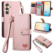 For Samsung Galaxy S25+ 5G Love Zipper Lanyard Leather Phone Case(Pink)