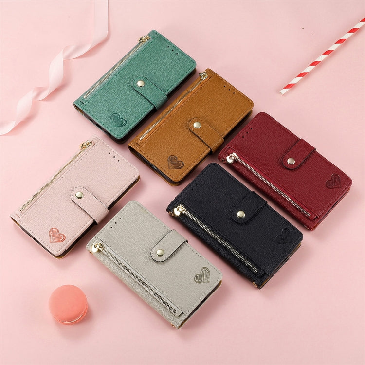 For Samsung Galaxy S25+ 5G Love Zipper Lanyard Leather Phone Case(Gray)