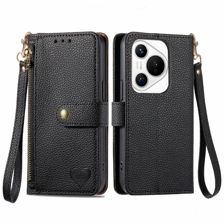 For Huawei Pura 70 Love Zipper Lanyard Leather Phone Case(Black)