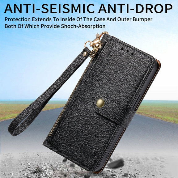 For Huawei Pura 70 Love Zipper Lanyard Leather Phone Case(Black)