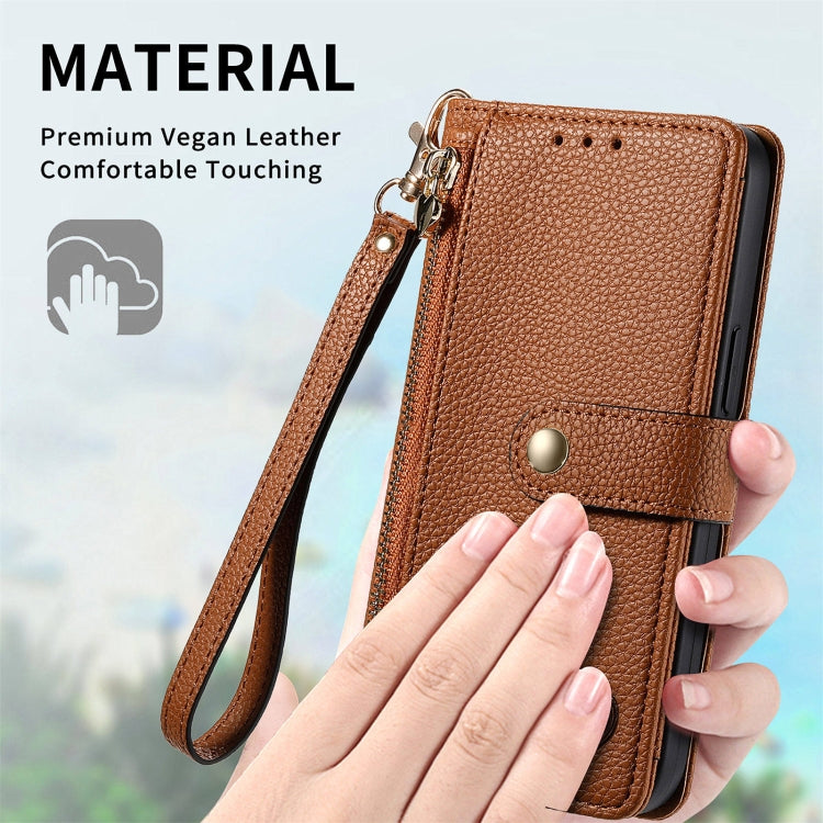 For Huawei Pura 70 Love Zipper Lanyard Leather Phone Case(Brown)